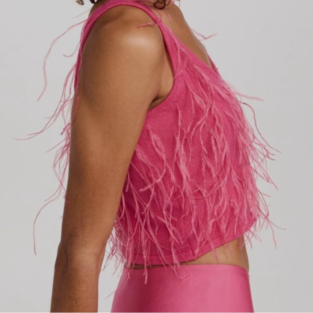 Vibrant Pink Feathered Tank Top - Picture 3 of 8